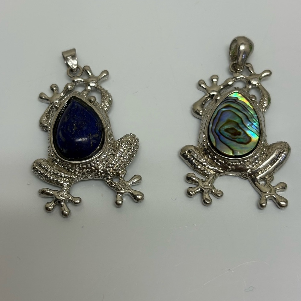 Frog Pendants Lapis & Abalone